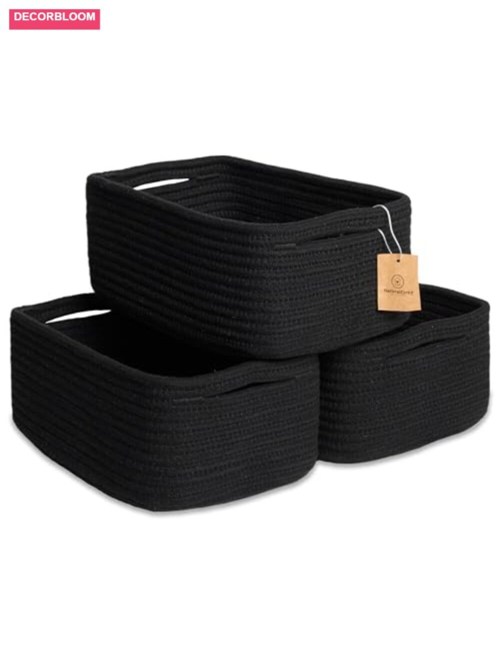 Cotton Rope Storage Baskets 3 Pack Rectangular Woven Organizing Bins